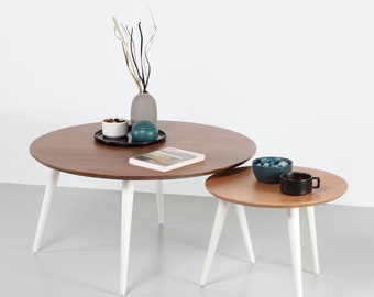 Danish Modern Nest Of Tables In Oak And Walnut, Round Coffee Tables