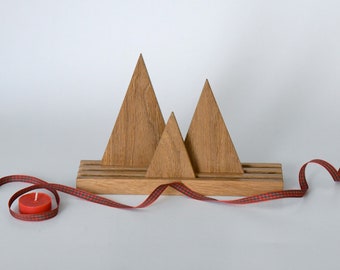 Decorative Wood Trees Set Of 3, Woodland Mantle Decor, Wooden Trees On Base, Eco Friendly Gifts