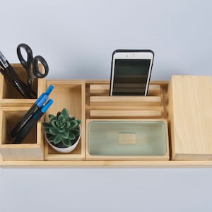 Wood Desk Organizer Gift For Men And Women, Office Desk Accessories For Best Friend Gift image 2