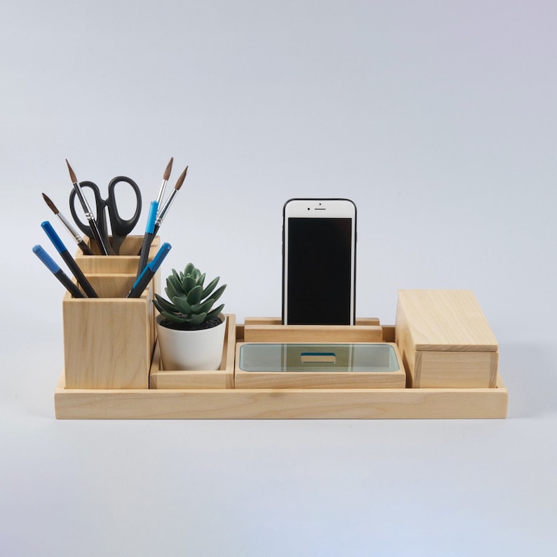 Wood Desk Organizer Gift For Men And Women, Office Desk Accessories For Best Friend Gift image 1