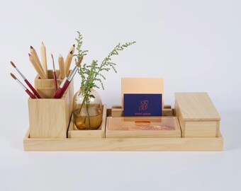 Wood Desk Organizer For Women, Graduation Gift For Best Friend, Stationery Organizer New Job Gift