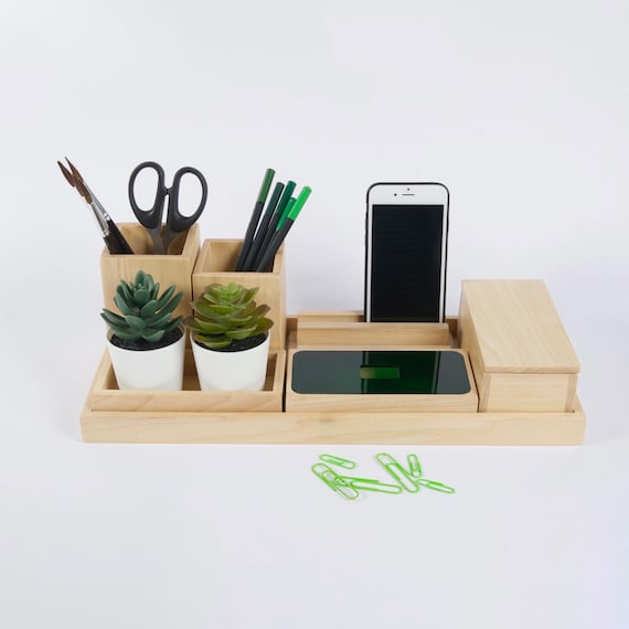 Office Accessories for Men and Women, Wooden Desk Organizer for