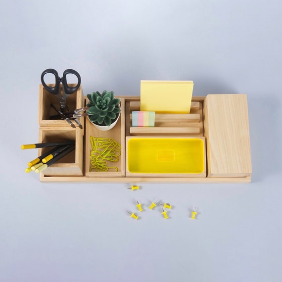 Organizer scrivania ufficio in legno, Set accessori da scrivania