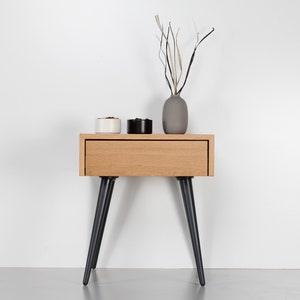 Scandinavian Modern Nightstand In Oak With Drawer, Mid Century Bedside Table zdjęcie 4