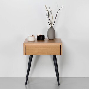 Scandinavian Modern Nightstand In Oak With Drawer, Mid Century Bedside Table zdjęcie 6