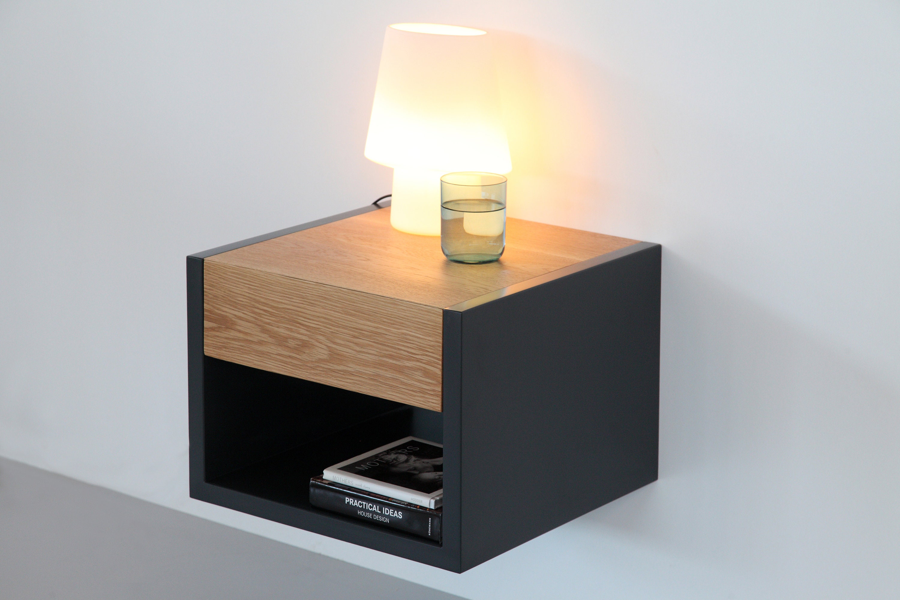 Floating oak online bedside table