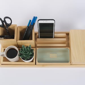 Wood Desk Organizer Gift For Men And Women, Office Desk Accessories For Best Friend Gift image 3