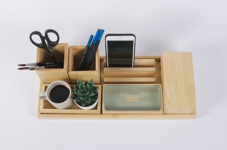 Wood Desk Organizer Gift For Men And Women, Office Desk Accessories For Best Friend Gift image 3