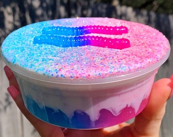 Gummy Worm Boba Avalanche Slime: Clear Glossy DIY Slime (8 oz)