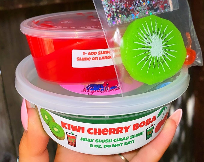 8 Oz.kiwi Cherry Boba Slime Kitjelly Slush jelly Cube Slime Fruity