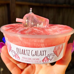 8 oz- Quartz Galaxy- Metallic & Clay Swirl Slime- Strawberry Citrus Scented- Shaker Key Chain Add On- Rose Quartz Galaxy Inspired-KGotSlimes