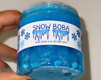 6oz.- Snow Boba-Clear & Slush Slime-Candy Scented- Boba Slime-Reflective Metallic Slime- GlowInDark Snowflake Charms-KGotSlimes-DIY Slime