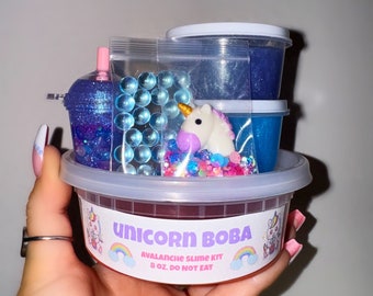 8 oz.-Unicorn Boba- Slime Kit- Avalanche Thick Ice Glossy Slime Inspired By Unicorn Boba & Starbucks-Key Chain Fidget-DIY Slime- KGotSlimes