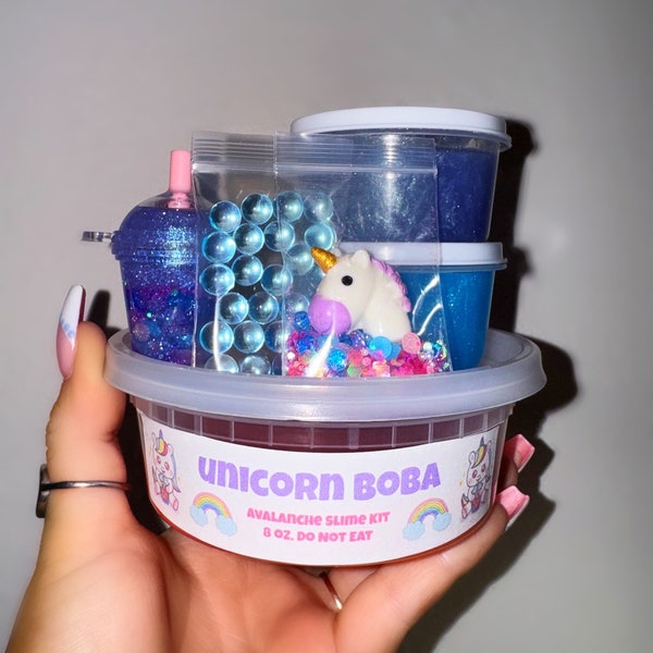 8 oz.-Unicorn Boba- Slime Kit- Avalanche Thick Ice Glossy Slime Inspired By Unicorn Boba & Starbucks-Key Chain Fidget-DIY Slime- KGotSlimes