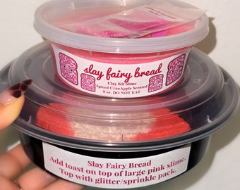 8 oz.-Slay Fairy Bread Slime Kit-Bread Clay Mix In-Glossy Pink Slime-Spiced CranApple Scented-Bead Mix In-DIY Slime- KGotSlimes