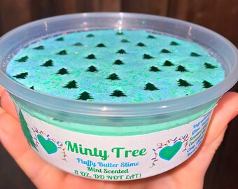 8 oz. - Minty Tree - Butter Fluffy Slime - Menta Christmas Tree Slime - Profumato alla menta