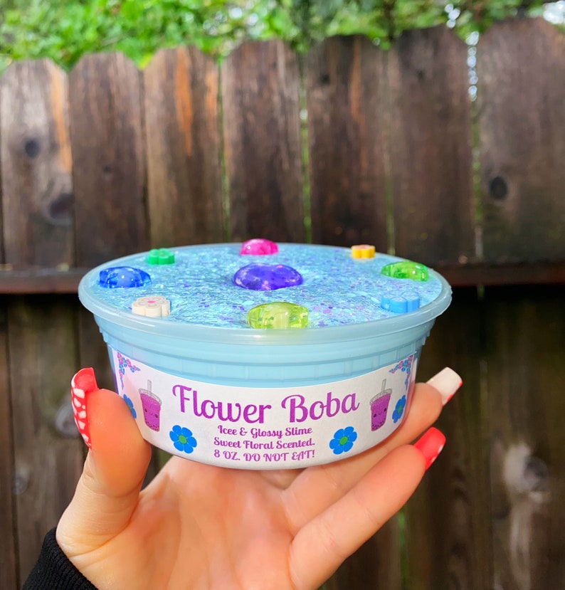 Flower Boba Slime: Floral Scented Icee Slime With Glitter (8oz) - Etsy