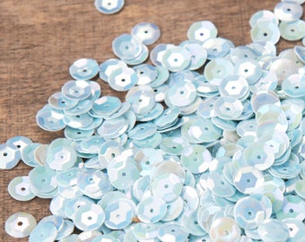 Lot de paillettes irisées bleu pâle vintage à coudre, 6 mm - 0,23" - Fournitures créatives