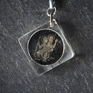 Vintage Saint Christopher key chain, Catholic key ring, St Christopher pendant, religious keyring