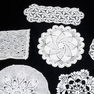 lot of 8 big French Vintage Handmade Crocheted Doilies