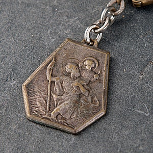 Vintage Saint Christopher key chain, Catholic key ring, St Christopher pendant, religious keyring