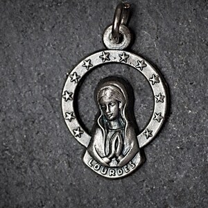 Vintage Virgin Mary Religious Medal, Our Lady of Lourdes charm, Catholic jewelry