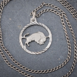 Vintage Zodiacal Taurus Pendant with chain, Zodiac Sign Pendant, Horoscope Charm Astrology