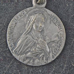 French Vintage Saint Teresa Religious Medal, Round, Beata Theresa