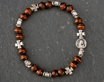 Vintage rosary bracelet, wooden beaded religious bracelet, , confirmation gift