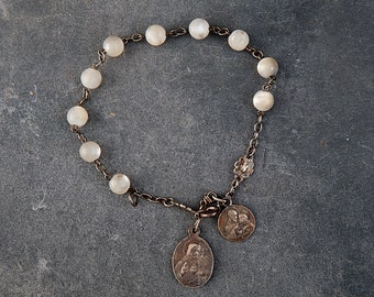 Vintage rosary bracelet,  Glass beads religious bracelet, first communion favors, confirmation gift