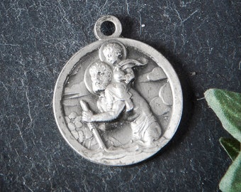 Vintage Saint Christopher pendant, Catholic charm, St Christopher religious medal