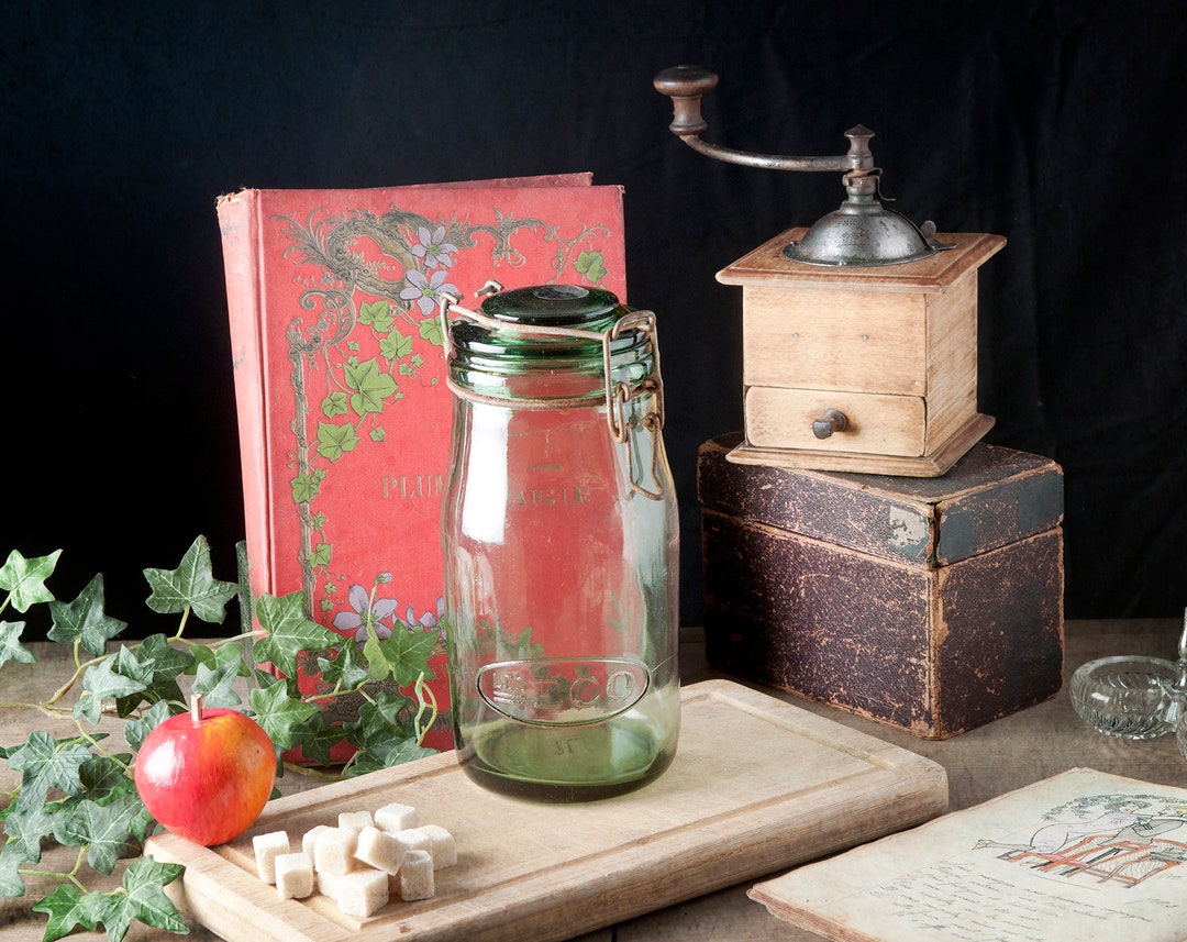 Vintage Green Glass Canning Jar, Storage Jars Glass, Green Glass Jar Etsy