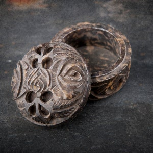 Small vintage stone trinket box with tribal decor
