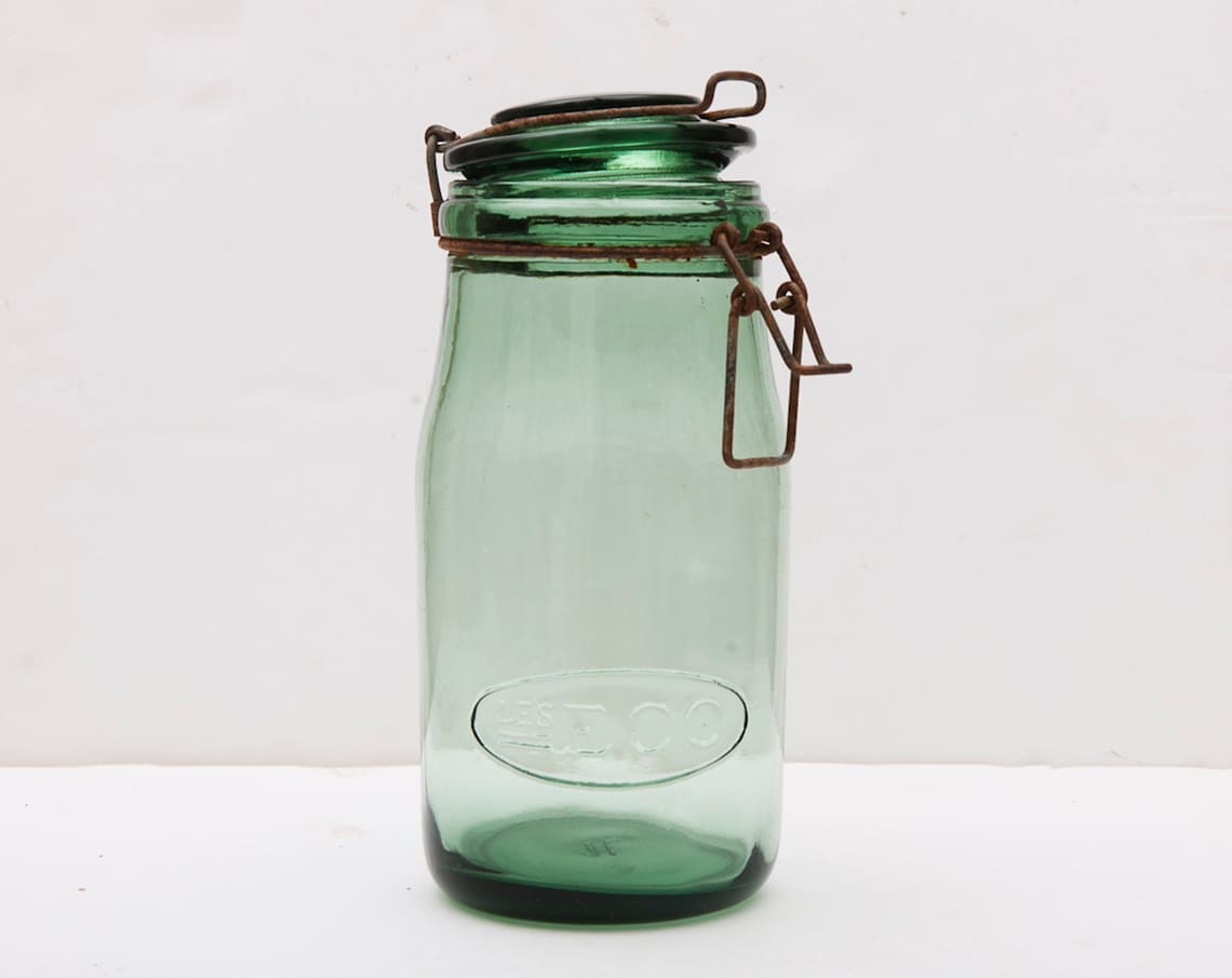 Vintage Green Glass Canning Jar Storage Jars Glass Green Etsy