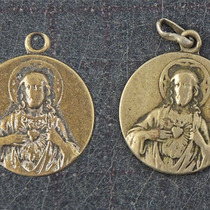 Pair of Vintage French Jesus Christ and Sacred Heart medal, very worn