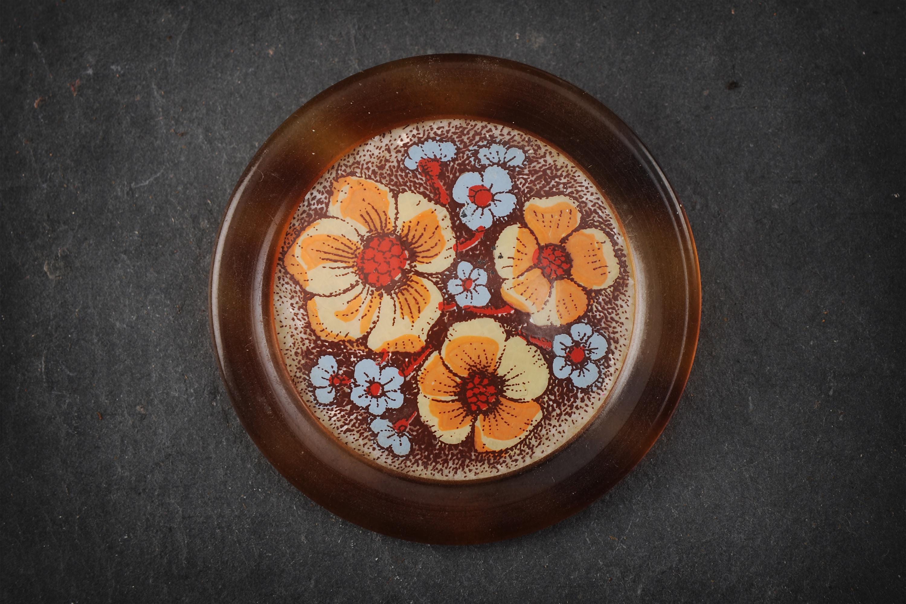 Broche Vintage Léa Stein - Motif Fleurs Orange, Allemagne De L'Ouest - 57 Mm