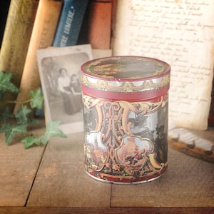 Vintage illustrated metal box, E Otto Schmidt Collectible Empty Round Cookie Tin Lebkuchenfabrik Nurnberg 300G/10.6oz