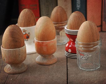 Set of 6 natural wooden eggs for crafts, wood blanks Easter eggs