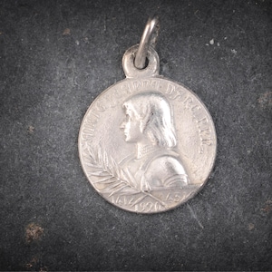 French Vintage Joan of Arc religious medal, Christian jewelry
