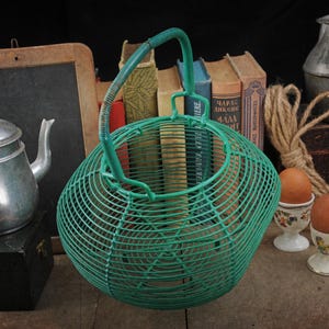 Vintage Metall Eierkorb oder Salatschleuder, Shabby Chic grüne Eieraufbewahrung