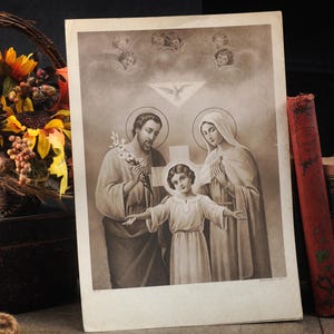 Vintage French Christian Holy Communion Print, Holy Family Print - Bouasse Jeune France Print Catholic