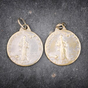 Pair of two medals Saint Ghislain religious medal, Christian jewelry