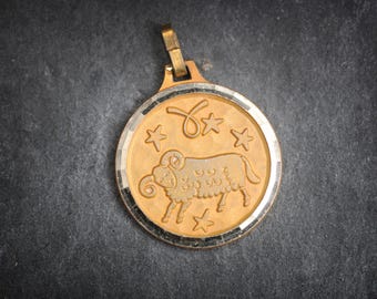 Pingente de medalha vintage de Áries, tom dourado de astrologia, signo astrológico de carneiro, astrologia do zodíaco