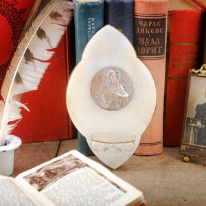 Antique Holy Water font with Jesus Christ and Sacred Heart medal, French vintage stoup, Devotional item