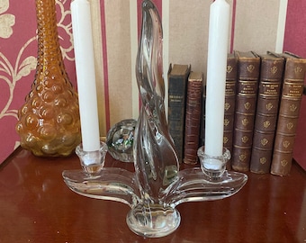 Bougeoir Chandelier Candelabre cristal Art Vannes chatel  Art Déco,  candélabre 2 branches