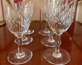 Baccarat glass, 3 antique French Baccarat wine glasses chiseled marengo model, Vintage French Crystal Glass X 3