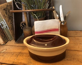 Vintage terrine "La bourguignonne" in glazed earth with made in France lid - foie gras terrine -Moule à pâté