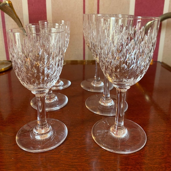 Baccarat glass, 3 antique French Baccarat wine glasses chiseled marengo model, Vintage French Crystal Glass X 3