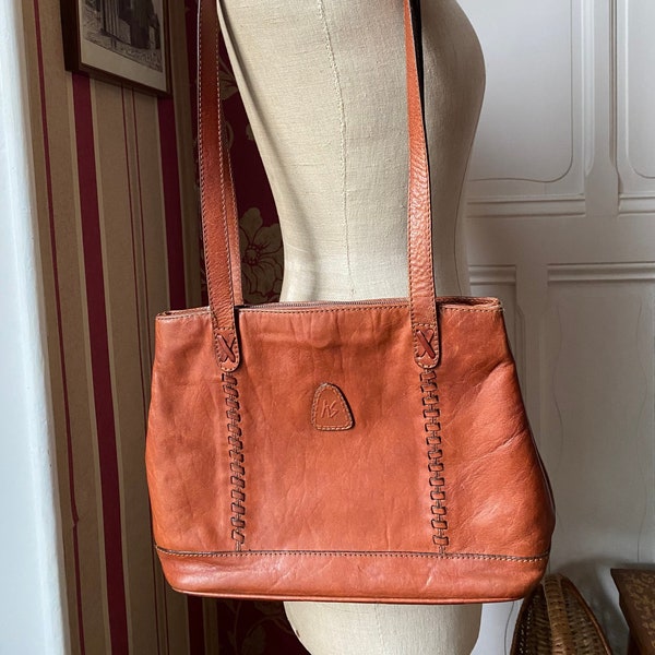 Sac Henry SAXEL cuir fauve vintage 1980s, maroquinerie de luxe