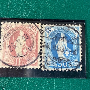 Switzerland 1889 - Zumstein no. 70B and 71B - “Standing Helvetia”, Lot of 2, rare 19th century stamps, collector’s stamp